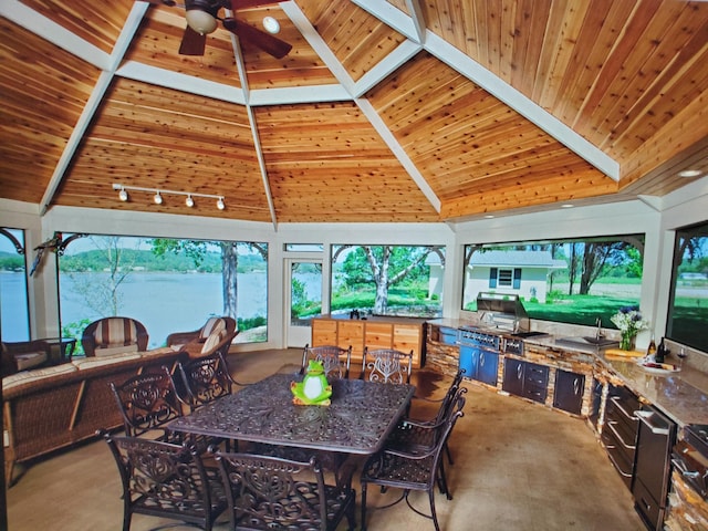 view of patio / terrace featuring a gazebo, area for grilling, and ceiling fan