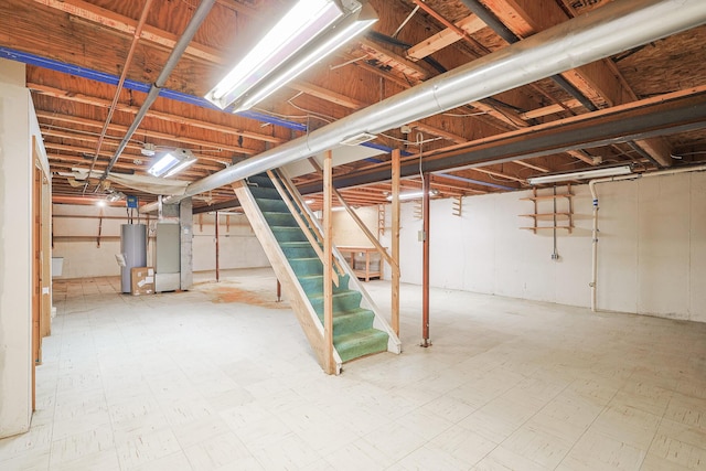 basement featuring gas water heater