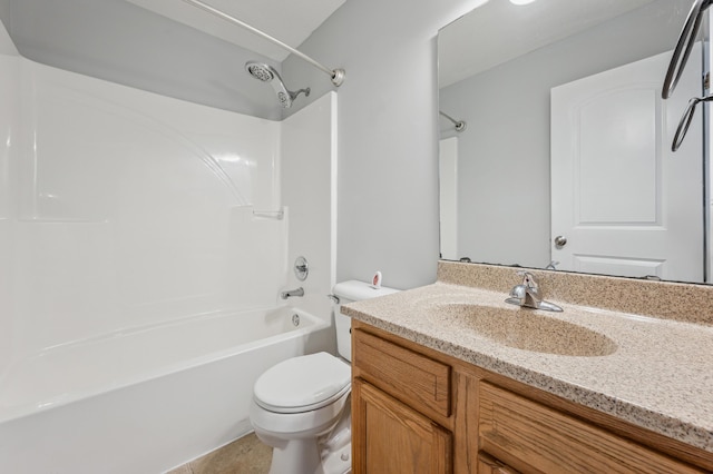 full bathroom with vanity, bathtub / shower combination, and toilet