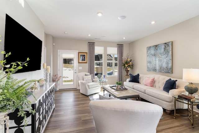 living room featuring dark hardwood / wood-style flooring