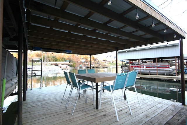 dock area with a water view