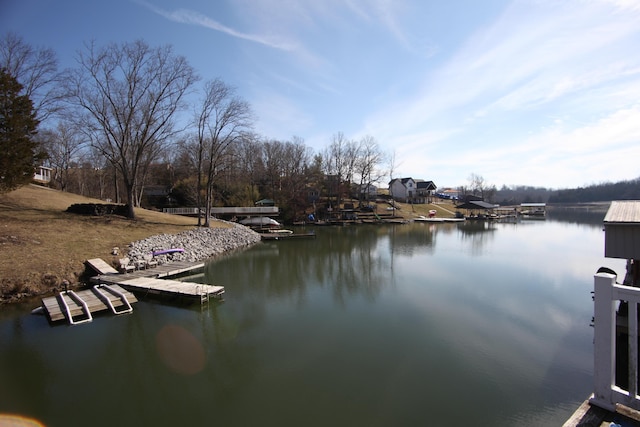 water view with a floating dock