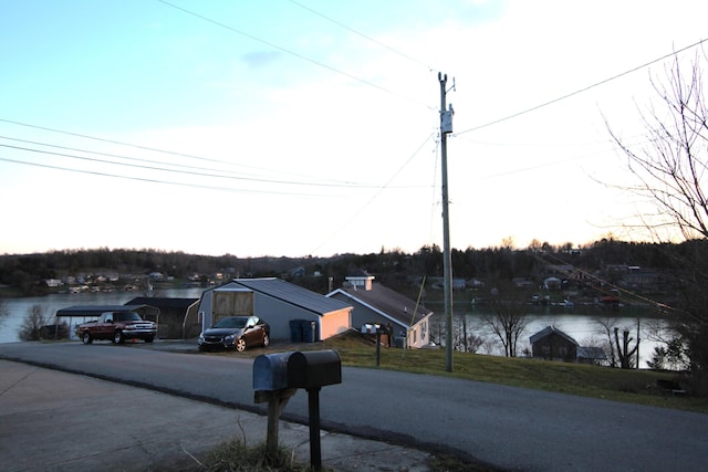 view of street featuring a water view