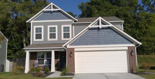 craftsman-style home with central air condition unit and a porch