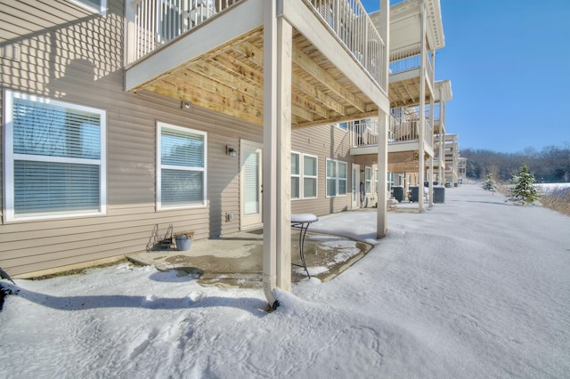 view of snow covered patio