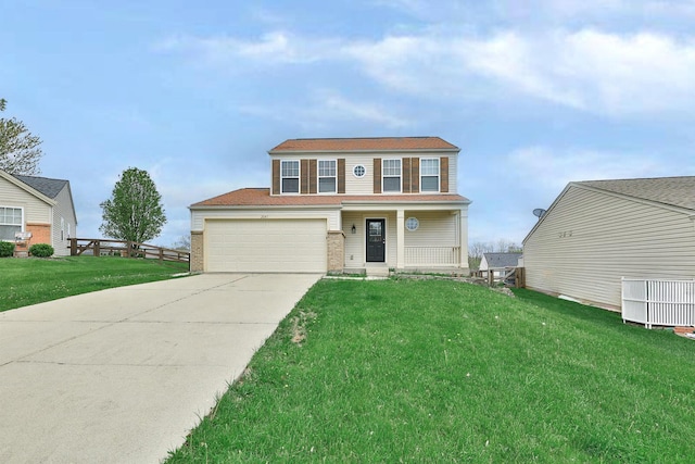 2041 Lafitte Ct, Union, KY 41091 - traditional-style home featuring central air condition unit, covered porch, brick siding, driveway, and a front lawn