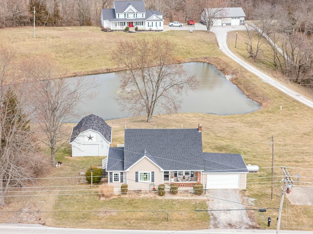 bird's eye view featuring a water view