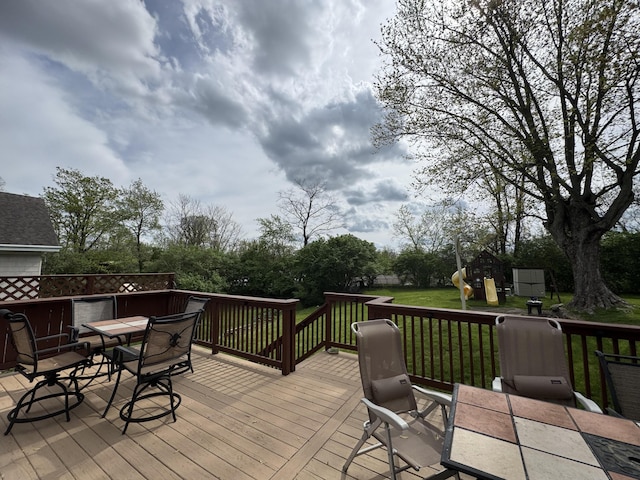 53 Brentwood Pl, Fort Thomas, KY 41075 - deck featuring outdoor dining area, a playground, and a lawn