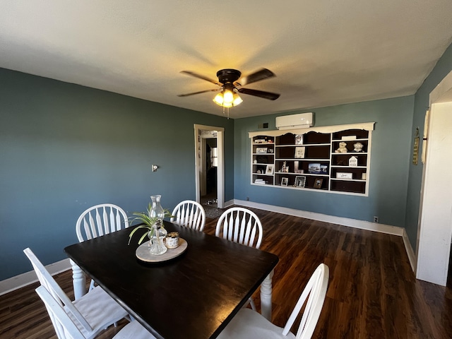 dining area featuring ceiling fan, baseboards, and wood finished floors