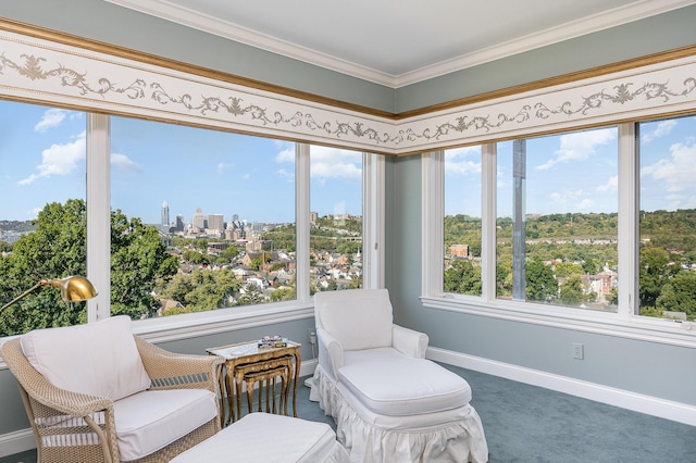 sunroom / solarium featuring a view of city