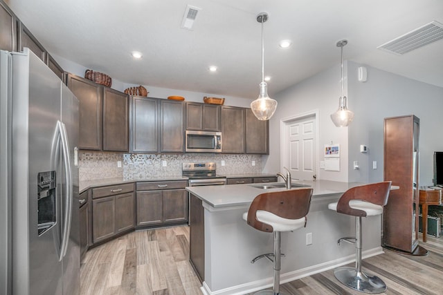 kitchen featuring visible vents, appliances with stainless steel finishes, tasteful backsplash, and a sink