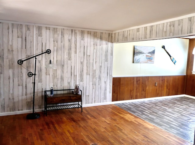 empty room featuring wooden walls and wood finished floors