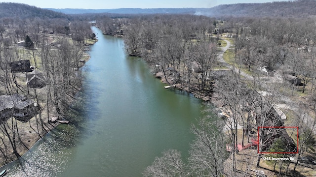 aerial view with a view of trees and a water view