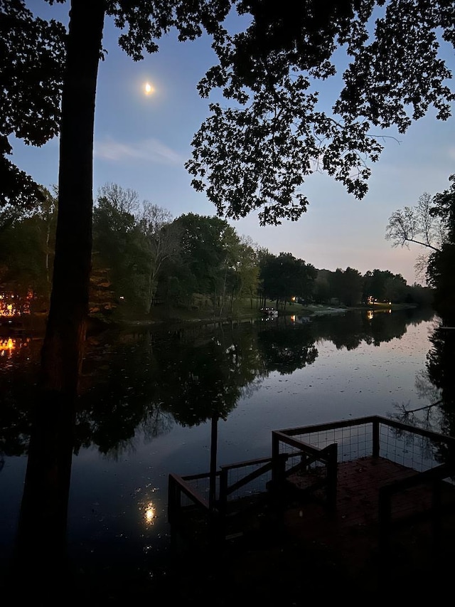 view of dock with a water view