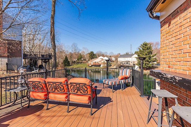 deck with a water view