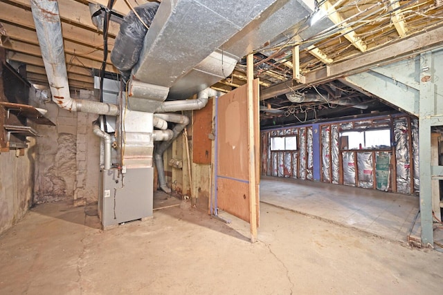 basement with heating unit