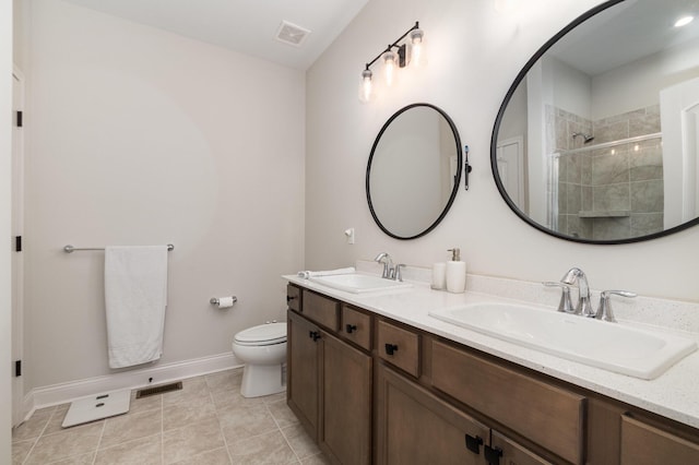 full bath with a stall shower, visible vents, and a sink