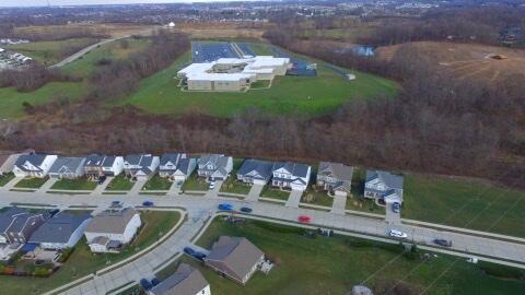 drone / aerial view with a residential view