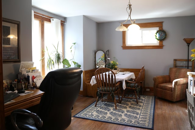 dining space with a wealth of natural light and hardwood / wood-style flooring