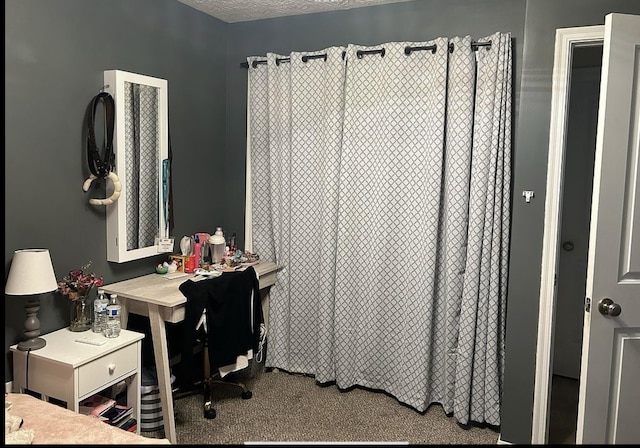 office featuring a textured ceiling and carpet