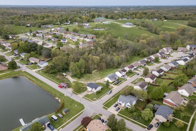 bird's eye view with a residential view and a water view