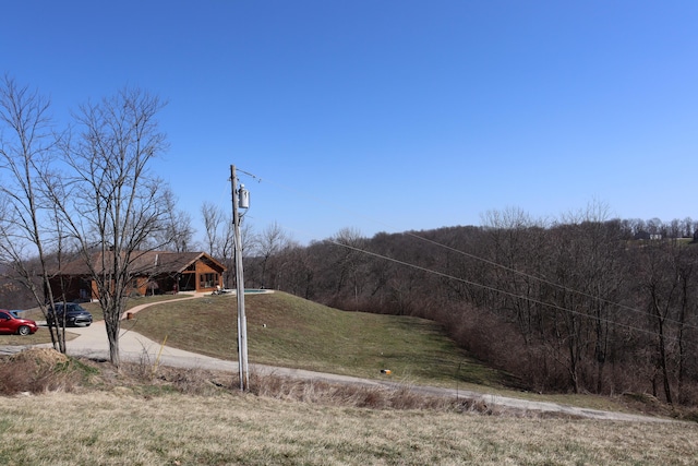 view of yard with a wooded view