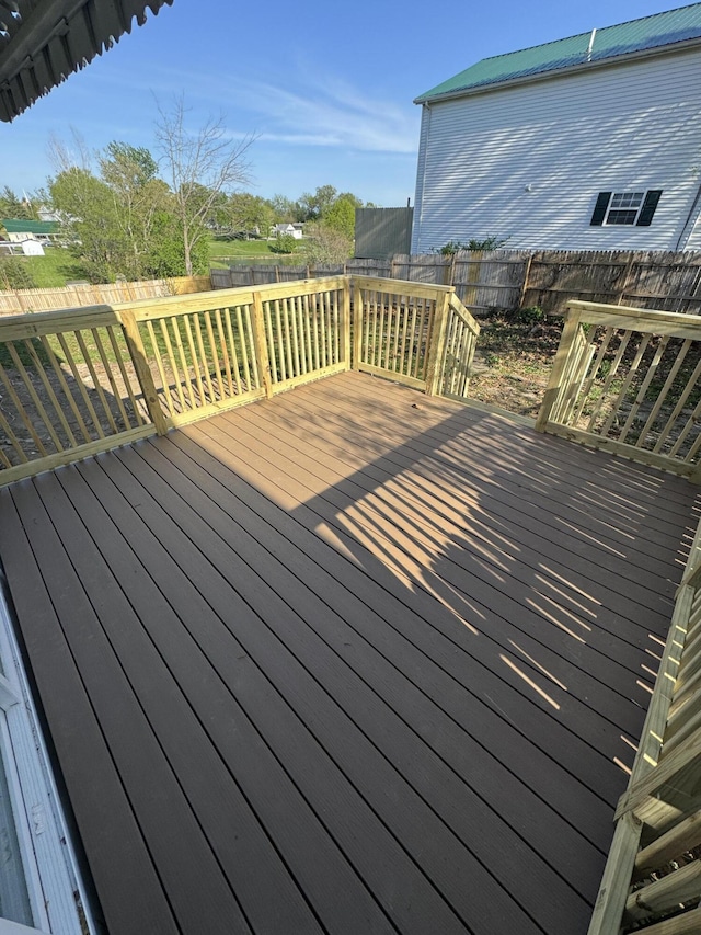 wooden deck featuring a fenced backyard