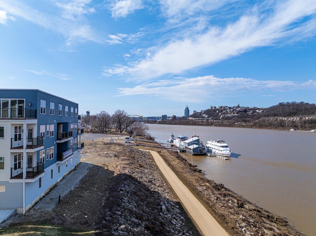 exterior space with a dock