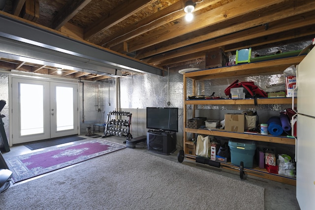 basement featuring french doors