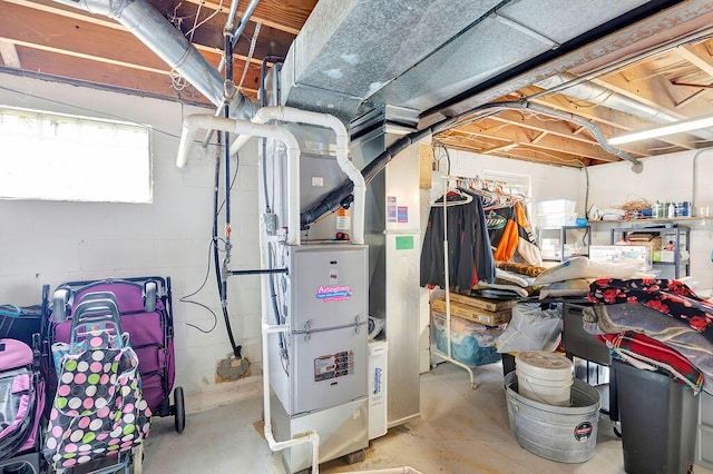 basement with heating unit