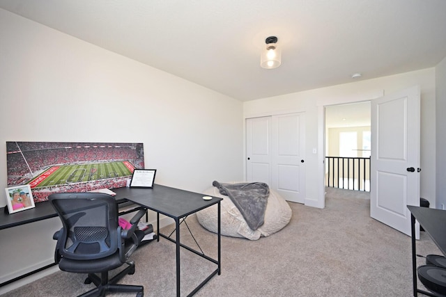 view of carpeted home office