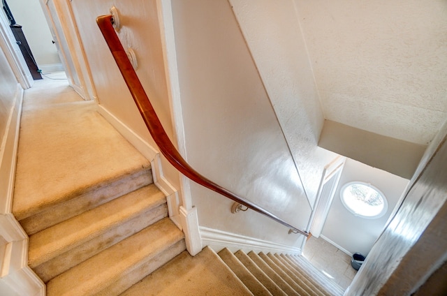 stairs featuring carpet floors