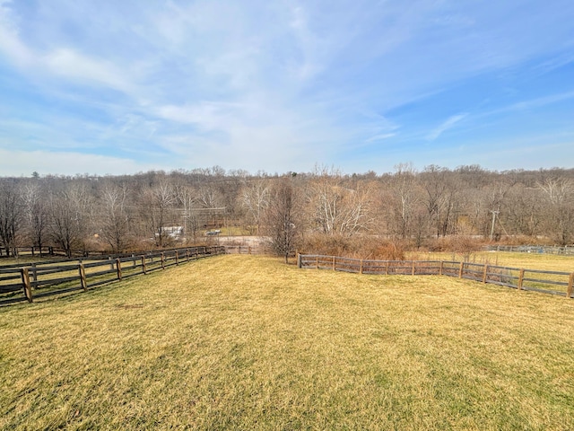 view of yard with a rural view and fence