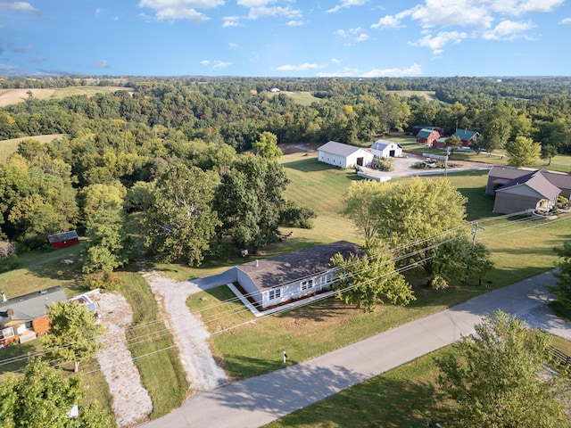 bird's eye view featuring a forest view