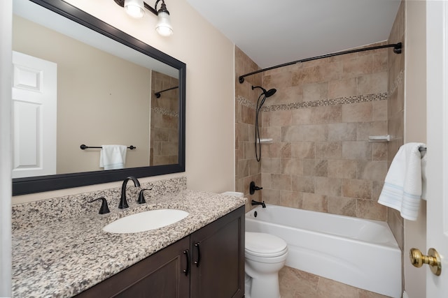 full bathroom with toilet, vanity, and bathtub / shower combination