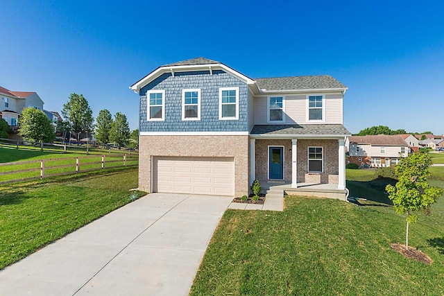 350 Foxhunt Dr, Walton, KY 41094 - view of front of property featuring driveway, a garage, covered porch, brick siding, and a shingled roof