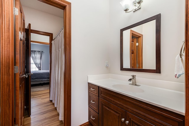 bathroom with vanity and wood finished floors