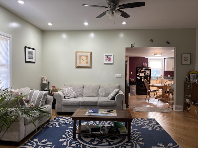 98 S Main St, Dry Ridge, KY 41035 - living room with a ceiling fan, recessed lighting, and wood finished floors