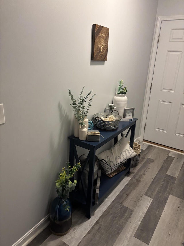 interior space featuring baseboards and wood finished floors