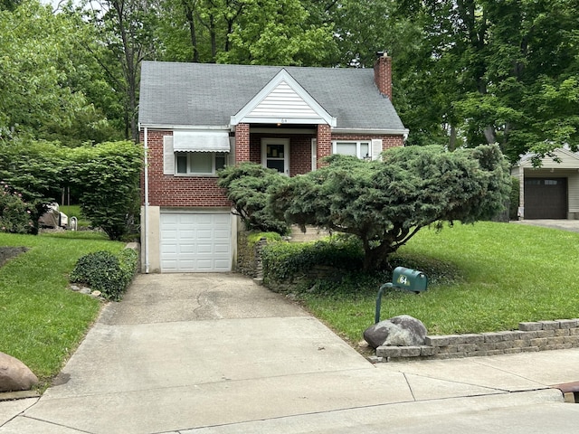 64 Edgewood Rd, Edgewood, KY 41017 - view of front of property featuring concrete driveway, brick siding, a front lawn, and a chimney