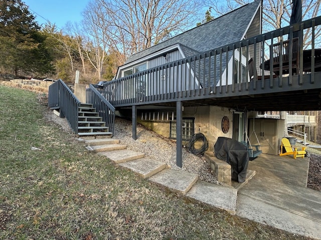 540 Summer Dr, Williamstown, KY 41097 - view of home's exterior with roof with shingles, a wooden deck, and stairs