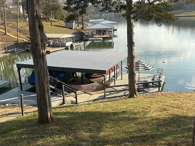 540 Summer Dr, Williamstown, KY 41097 - dock area with a water view, a yard, and boat lift