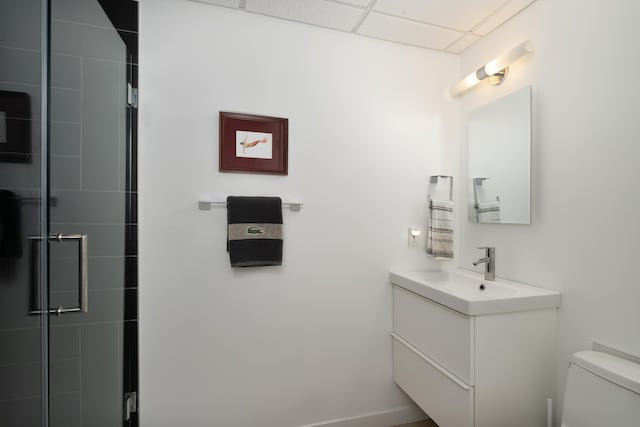 540 Summer Dr, Williamstown, KY 41097 - full bath featuring toilet, a shower stall, a drop ceiling, and vanity
