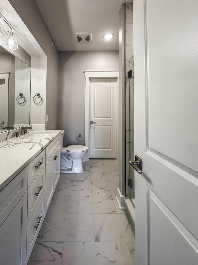739 Manhattan Blvd Unit 103, Dayton, KY 41074 - bathroom with toilet, marble finish floor, vanity, and a stall shower