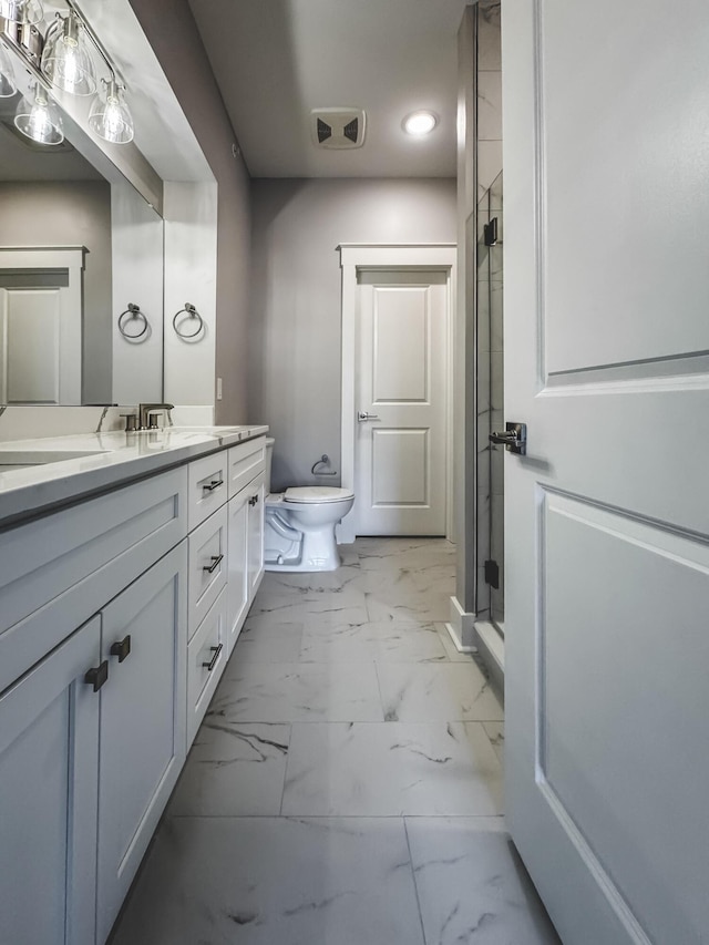 739 Manhattan Blvd Unit 103, Dayton, KY 41074 - full bathroom featuring toilet, recessed lighting, vanity, marble finish floor, and a stall shower