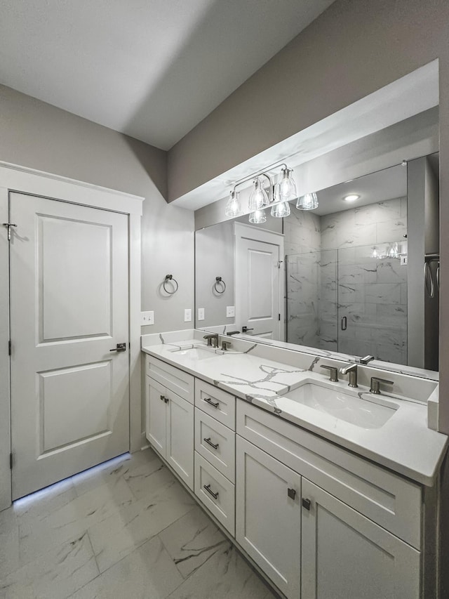 739 Manhattan Blvd Unit 103, Dayton, KY 41074 - full bath featuring double vanity, marble finish floor, a sink, and a marble finish shower