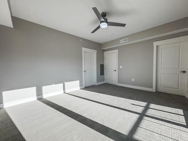 739 Manhattan Blvd Unit 103, Dayton, KY 41074 - unfurnished bedroom with baseboards, electric panel, carpet flooring, visible vents, and ceiling fan