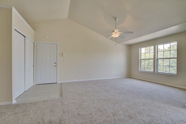 7370 Centrecrest Ln Unit E, Florence, KY 41042 - unfurnished bedroom with carpet, vaulted ceiling, baseboards, ceiling fan, and a closet