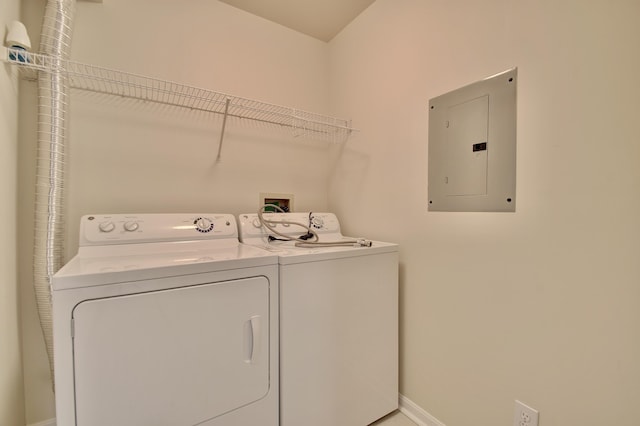 7370 Centrecrest Ln Unit E, Florence, KY 41042 - laundry area with electric panel, washer and dryer, and baseboards