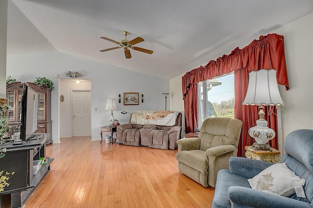 13471 Peach Grove Rd, California, KY 41007 - living area with light wood-style floors, a ceiling fan, and lofted ceiling